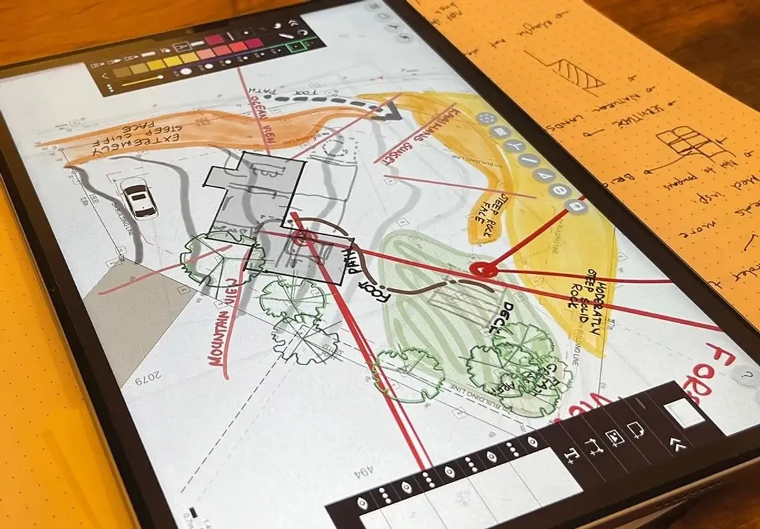 Site plan sketches on an iPad