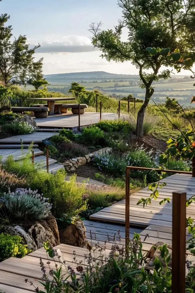 Terraced fynbos garden with timber walkways
