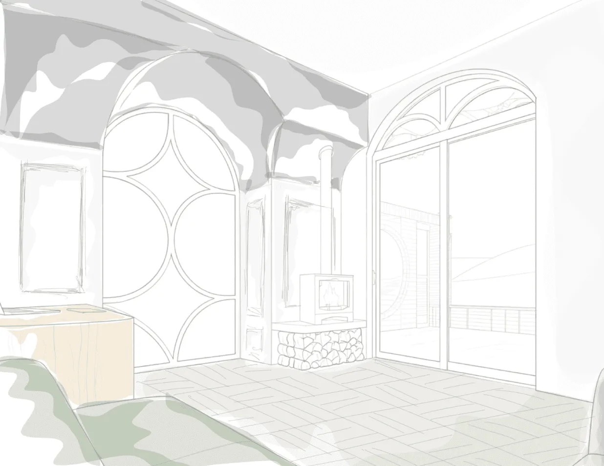 Concept of kitchen towards lounge